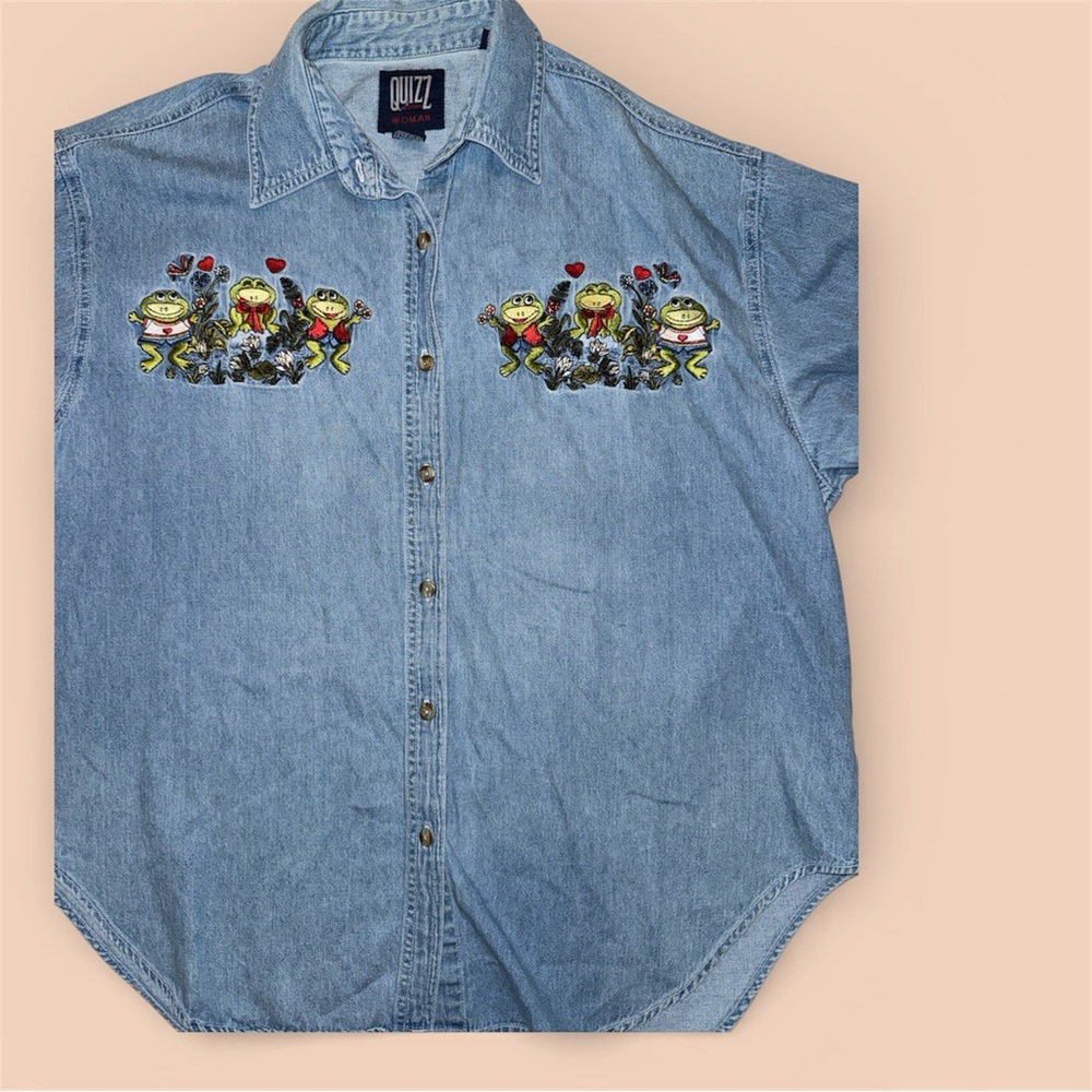Light Blue Frog Embroidered Denim Shirt Cotton size 20 - Picture 9 of 9